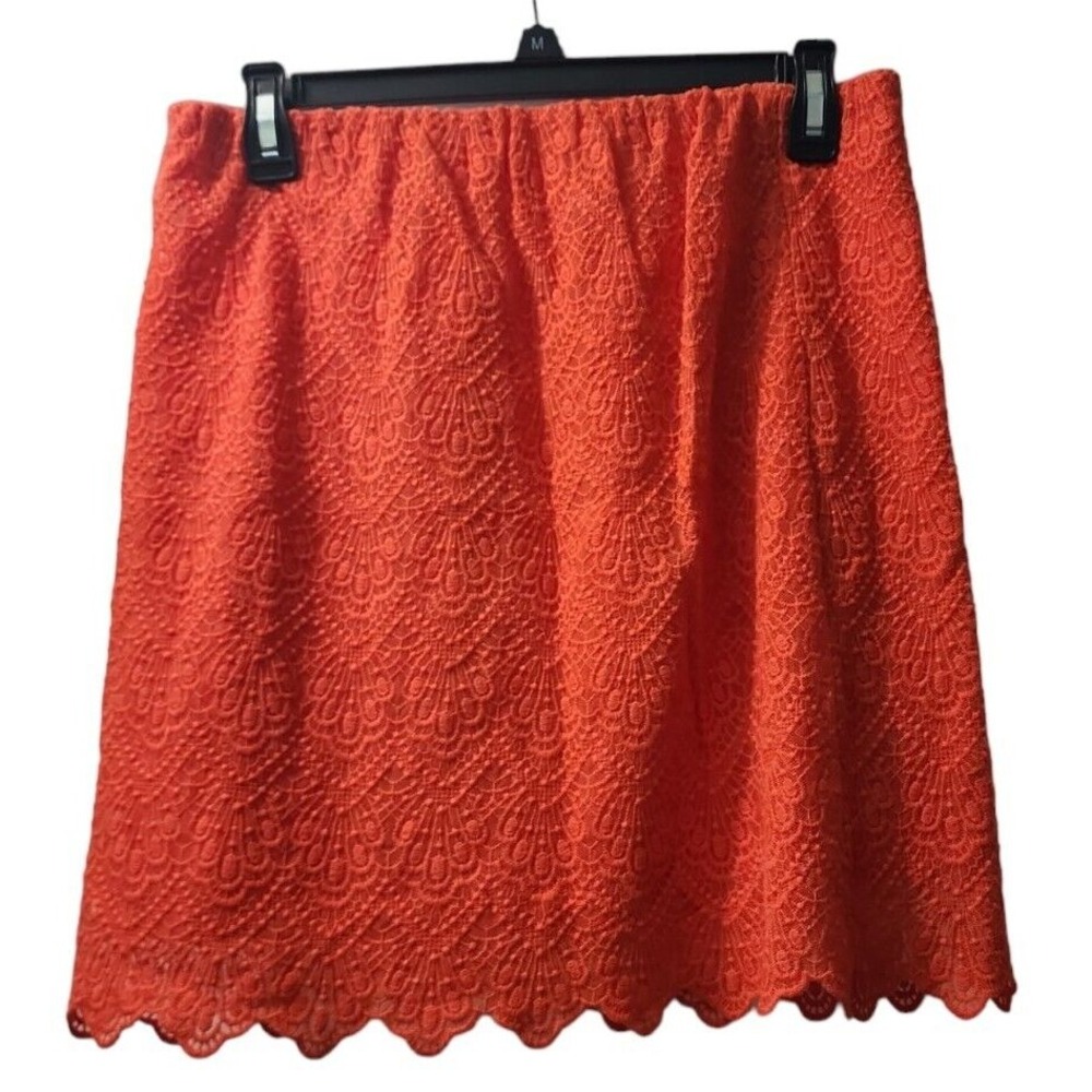 J. Crew Eyelet Skirt‎ Coral Orange Scalloped Hem Mini Skirt Size 4